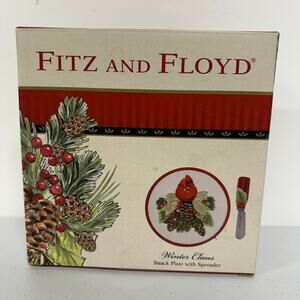New in box. Fitz and Floyd Winter Claus Holiday Snack Plate with Spreader